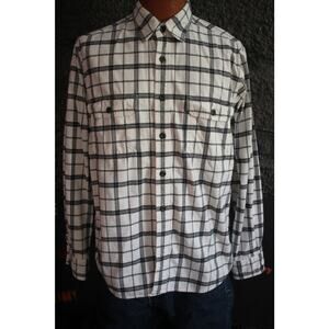 Eddie Bauer Sport Shop Flannel Shirt Men’s Medium White Black Plaid 100% Cotton